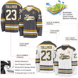 Custom Steel Gray White-Old Gold Reversible Double Side Hockey Jersey