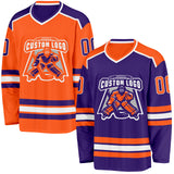 Custom Purple Orange-White Reversible Double Side Hockey Jersey