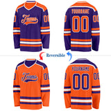 Custom Purple Orange-White Reversible Double Side Hockey Jersey