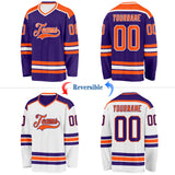 Custom Purple Orange-White Reversible Double Side Hockey Jersey