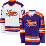 Custom Purple Orange-White Reversible Double Side Hockey Jersey