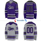 Custom Purple Black-Gray Reversible Double Side Hockey Jersey