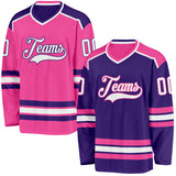 Custom Purple White-Pink Reversible Double Side Hockey Jersey