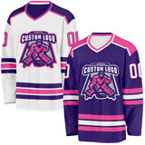 Custom Purple White-Pink Reversible Double Side Hockey Jersey