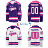 Custom Purple White-Pink Reversible Double Side Hockey Jersey