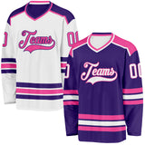 Custom Purple White-Pink Reversible Double Side Hockey Jersey