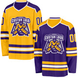 Custom Purple Gold-White Reversible Double Side Hockey Jersey