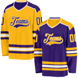 Custom Purple Gold-White Reversible Double Side Hockey Jersey