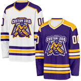 Custom Purple White-Gold Reversible Double Side Hockey Jersey