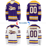 Custom Purple White-Gold Reversible Double Side Hockey Jersey