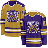 Custom Purple Old Gold-White Reversible Double Side Hockey Jersey