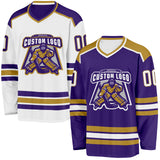 Custom Purple White-Old Gold Reversible Double Side Hockey Jersey