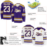 Custom Purple White-Old Gold Reversible Double Side Hockey Jersey