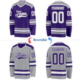 Custom Purple White-Gray Reversible Double Side Hockey Jersey
