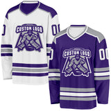 Custom Purple White-Gray Reversible Double Side Hockey Jersey