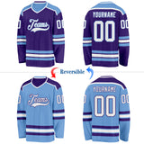 Custom Purple White-Light Blue Reversible Double Side Hockey Jersey