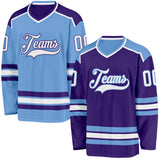 Custom Purple White-Light Blue Reversible Double Side Hockey Jersey