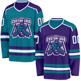 Custom Purple White-Teal Reversible Double Side Hockey Jersey