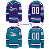 Custom Purple White-Teal Reversible Double Side Hockey Jersey