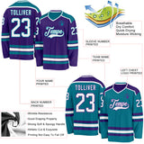 Custom Purple White-Teal Reversible Double Side Hockey Jersey