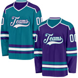 Custom Purple White-Teal Reversible Double Side Hockey Jersey