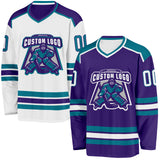 Custom Purple White-Teal Reversible Double Side Hockey Jersey