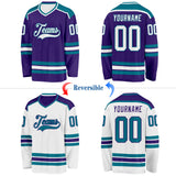 Custom Purple White-Teal Reversible Double Side Hockey Jersey