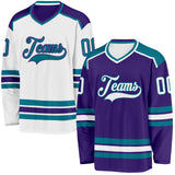 Custom Purple White-Teal Reversible Double Side Hockey Jersey