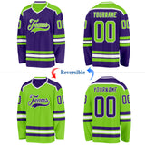 Custom Purple Neon Green-White Reversible Double Side Hockey Jersey