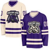 Custom Purple-Cream Reversible Double Side Hockey Jersey