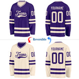 Custom Purple-Cream Reversible Double Side Hockey Jersey
