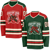 Custom Green Cream-Red Reversible Double Side Hockey Jersey