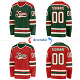 Custom Green Cream-Red Reversible Double Side Hockey Jersey
