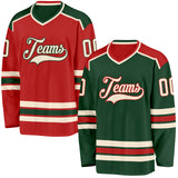 Custom Green Cream-Red Reversible Double Side Hockey Jersey