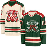 Custom Green Cream-Red Reversible Double Side Hockey Jersey