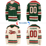 Custom Green Cream-Red Reversible Double Side Hockey Jersey