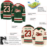 Custom Green Cream-Red Reversible Double Side Hockey Jersey