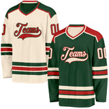Custom Green Cream-Red Reversible Double Side Hockey Jersey
