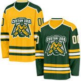 Custom Green White-Gold Reversible Double Side Hockey Jersey