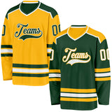 Custom Green White-Gold Reversible Double Side Hockey Jersey
