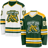 Custom Green White-Gold Reversible Double Side Hockey Jersey