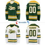Custom Green White-Gold Reversible Double Side Hockey Jersey