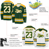 Custom Green White-Gold Reversible Double Side Hockey Jersey