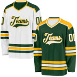 Custom Green White-Gold Reversible Double Side Hockey Jersey