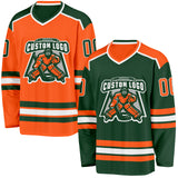 Custom Green Orange-White Reversible Double Side Hockey Jersey