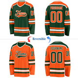 Custom Green Orange-White Reversible Double Side Hockey Jersey