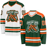 Custom Green Orange-White Reversible Double Side Hockey Jersey
