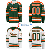 Custom Green Orange-White Reversible Double Side Hockey Jersey