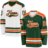Custom Green Orange-White Reversible Double Side Hockey Jersey