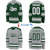 Custom Green White-Gray Reversible Double Side Hockey Jersey
